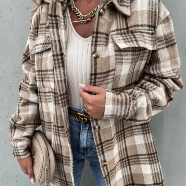 Plaid Dropped Shoulder Hooded Jacket