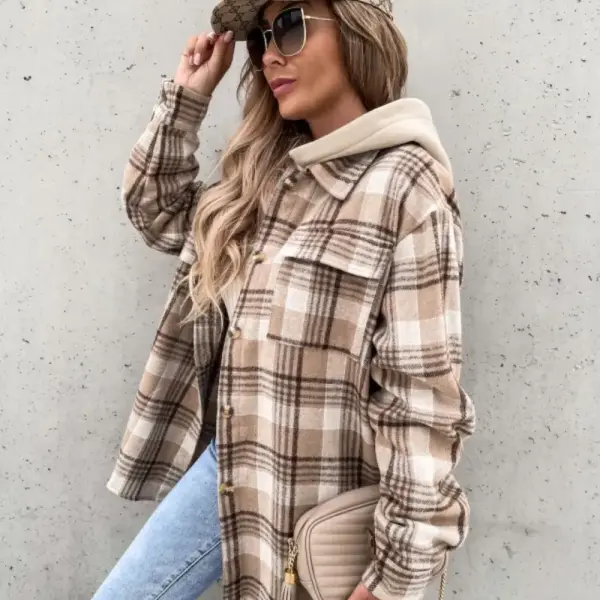 Plaid Dropped Shoulder Hooded Jacket