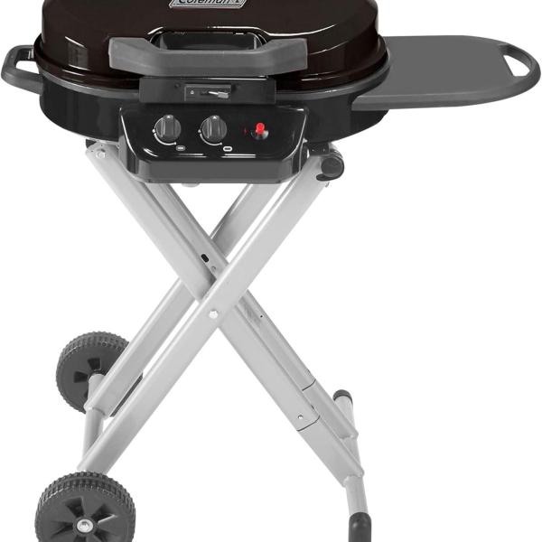 Coleman RoadTrip 225 Portable Stand-Up Propane Grill, Gas Grill with Push-Button Starter, Folding Legs & Wheels, Side Table, & 11,000 BTUs of Power for Camping,