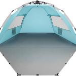 Oileus X-Large 4 Person Beach Tent Sun Shelter - Portable Sun Shade Instant Tent for Beach with Carrying Bag,  Anti UV for Fishing Hiking Camping, Waterproof Windproof, Sky Blue