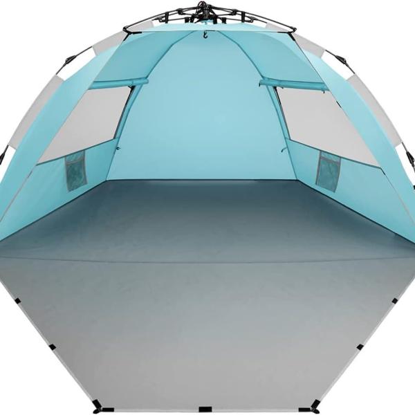 Oileus X-Large 4 Person Beach Tent Sun Shelter - Portable Sun Shade Instant Tent for Beach with Carrying Bag,  Anti UV for Fishing Hiking Camping, Waterproof Windproof, Sky Blue