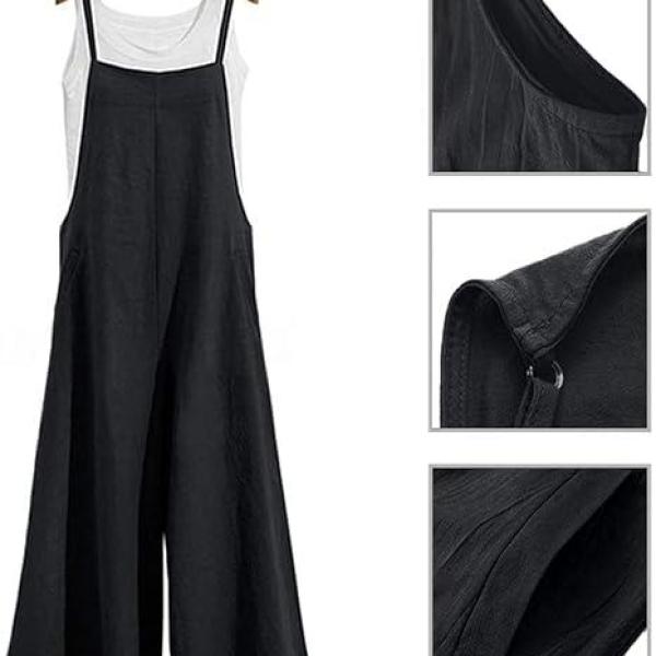 YESNO Women's Casual Loose Long Bib Pants Wide Leg Jumpsuits Cotton Rompers Overalls with Pockets