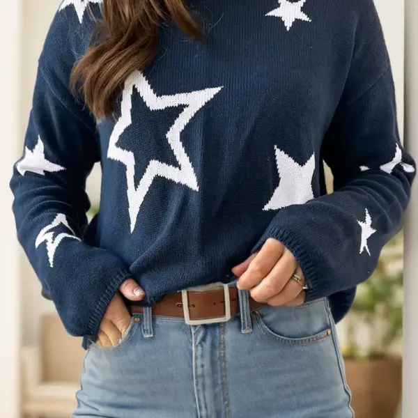 Star Round Neck Long Sleeve Sweater