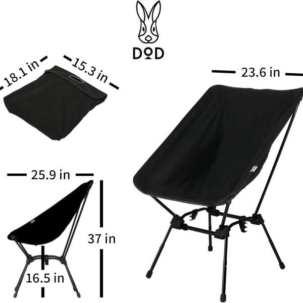 DOD Sugoi Chair - A Portable Camping and Backpacking Chair - Adjustable to The Ideal Height and Seating - Angle for Any Outdoor Activity - Black