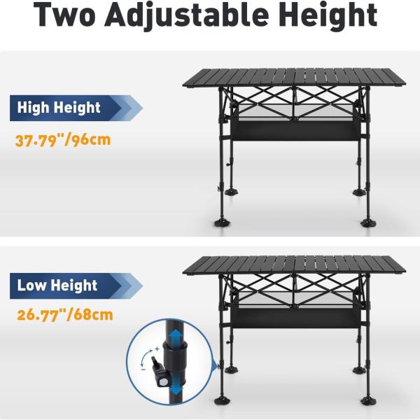 ALPHA CAMP Camping Table Folding Outdoor Table with Adjustable Height, Large Storage Bag and Carrying Bag, Portable Aluminum Table for Indoor & Outdoor Picnic BBQ Backyards Beach