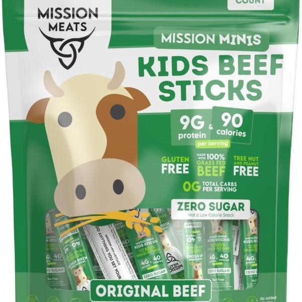 Mission Meats Kids Mini Original Beef Sticks 100% Grass-Fed Beef Zero Sugar Clean Ingredients Gluten-Free Allergy-Friendly 24 Sticks (12 oz)