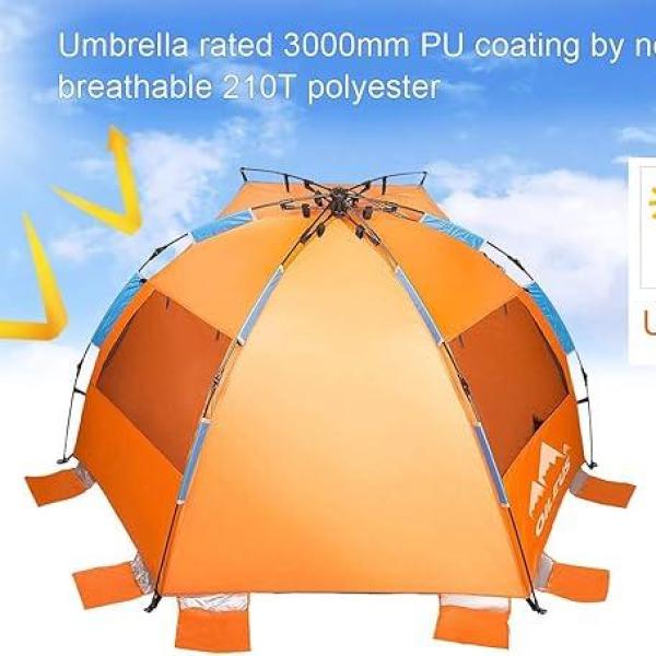 Oileus X-Large 4 Person Beach Tent Sun Shelter - Portable Sun Shade Instant Tent for Beach with Carrying Bag,, Anti UV for Fishing Hiking Camping, Waterproof Windproof