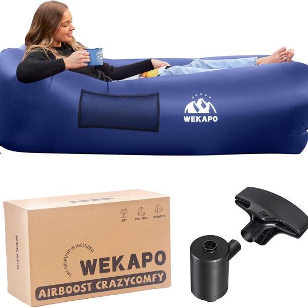 WEKAPO Inflatable Couch with Pump - Easiest Setup, Crazy Comfy & Ultralight - Blow up Lounger Chair Perfect for Hiking - Lightweight Air Sofa for Relaxing Anywhere