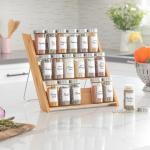 Orii Bamboo 18-Jar Compact Spice Organizer with Filled Spices Space-Saving & Stylish Kitchen Solution