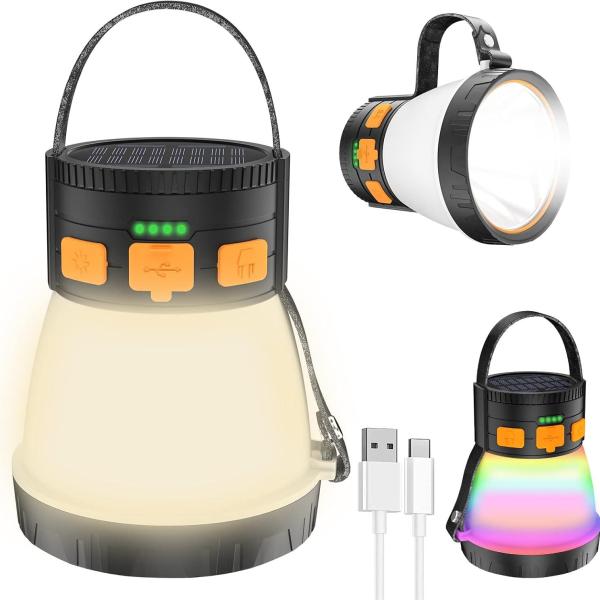 LED Camping Lantern, 1500 Lumens Camping Lantern Rechargeable with Solar Panel Charging, Waterproof, 8 Light Modes, 7500mAh Power Bank