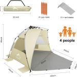 Oileus X-Large 4 Person Beach Tent Sun Shelter - Portable Sun Shade Instant Tent for Beach with Carrying Bag,, Anti UV for Fishing Hiking Camping, Waterproof Windproof,