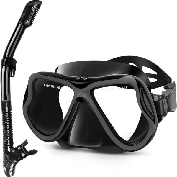 Greatever Dry Snorkel Set - Anti-Fog Scuba Diving Mask with Panoramic Wide View, Professional Snorkeling Gear