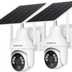 SEHMUA 2K Solar Security Cameras Wireless Outdoor 2-Pack 360° Panoramic View Color Night Vision PIR Motion Detection