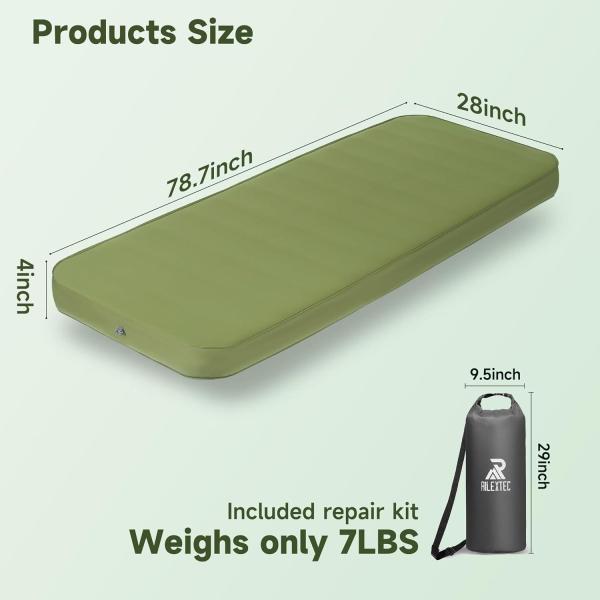 4" Thick Self-Inflating Sleeping Pad with Solid Foam, Portable Camping Air Mattress with Pump Sack, Compact Camping Sleep Bed for Tent, Car, Truck or Van(Single)