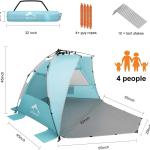 Oileus X-Large 4 Person Beach Tent Sun Shelter - Portable Sun Shade Instant Tent for Beach with Carrying Bag,  Anti UV for Fishing Hiking Camping, Waterproof Windproof, Sky Blue