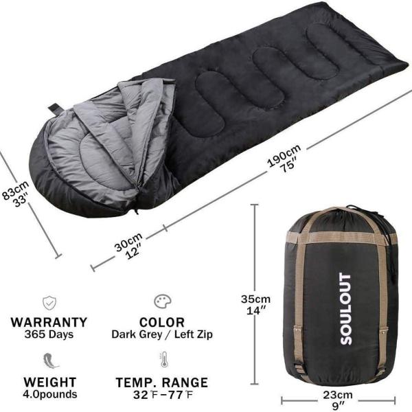 Sleeping Bag for Adults & Kids, 3-4 Seasons, Warm and Lightweight, Portable, Waterproof with Compression Sack - Ideal for Indoor & Outdoor Use: Camping, Backpacking, and Hiking