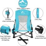 Oileus Folding Portable Beach Chair, High Back Low Seat Lightweight Chairs for Beach Tent & Shelter & Camping| Cup Holder| Storage Bag| Carry Bag | Armrest 2 Pcs