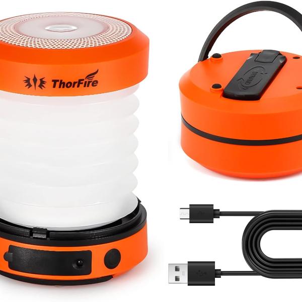 ThorFire LED Camping Lantern - 2-in-1 Collapsible Flashlight & Lantern, USB Rechargeable & Hand Crank Emergency Light