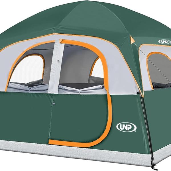 UNP 6-Person Waterproof & Windproof Family Camping Tent - Easy Setup with 1 Mesh Door & 5 Large Mesh Windows, Double Layer Design (10' x 9' x 78")