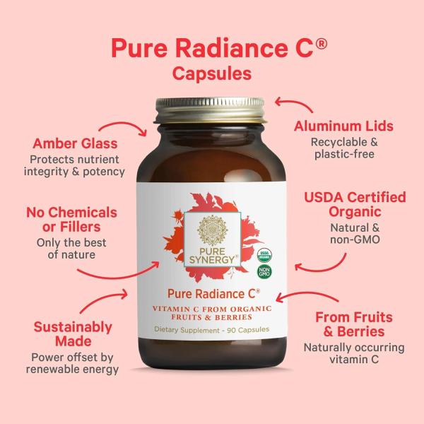 PURE SYNERGY Pure Radiance C Organic Vitamin C Capsules Immune & Collagen Support (90 Capsules)