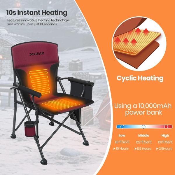 XGEAR Heated Camping Chair Fully Padded Heated Portable Chair, Perfect for Winter Camping, Outdoor Sports, Picnics. Battery NOT Included