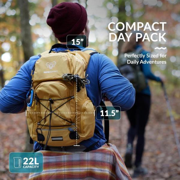 Water Buffalo Hydration Backpack Sherpa 22L Hiking Backpack with Water Bladder Waterproof Zippers Phone & Trekking Pole Holders