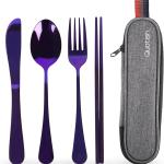 Travel Utensils with Case, Quatish Portable Silverware Set for Work, Stainless Steel Reusable Travel Cutlery Set, Fork and Spoon Set for Camping, Picnic, Gadgets