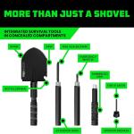 Rhino USA Survival Shovel w/Pick - Heavy Duty Carbon Steel Military Style Entrenching Tool for Off Road, Camping, Gardening, Beach, Digging Dirt, Sand, Mud & Snow.