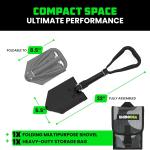 RHINO USA Folding Survival Shovel w/Pick - Heavy Duty Carbon Steel Military Style Entrenching Tool for Off Road, Camping, Gardening, Beach, Digging Dirt, Sand