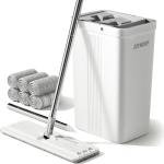 JOYMOOP Mop and Bucket Set with Wringer – 2-Tank Wash & Dry System, Flat Squeeze Mop for Floors and Walls, 60" Adjustable Handle, 6 Reusable Microfiber Pads