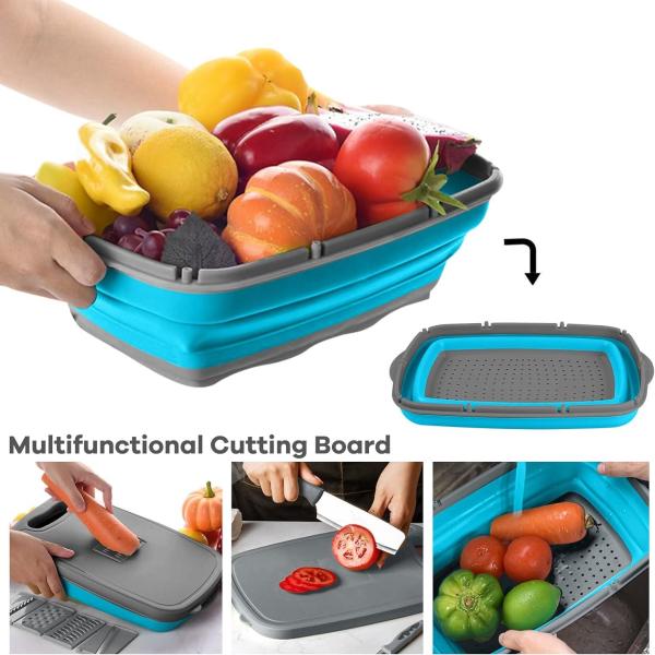 HI NINGER camping cutting board, Collapsible Chopping Board with Colander, 9-In-1 Multi Chopping Board Kitchen Vegetable Washing Basket for Camping,Camping Gifts