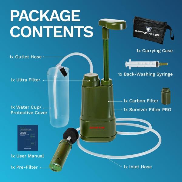 Survivor Filter PRO - Hand Pump Camping Water Filtration System Survival - Water Purifier Survival