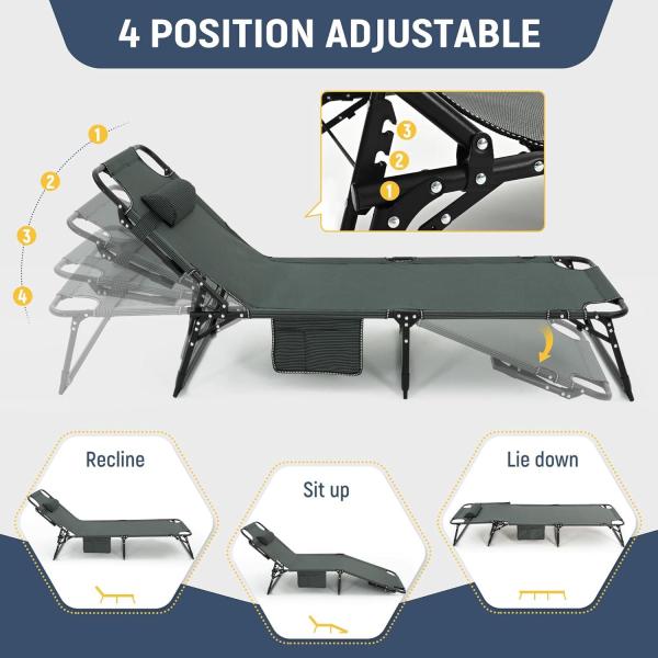 ropoda Camping Cot, Adjustable 4-Position Folding Cot with Cozy Mattress, Lawn Chair Camping Cots for Adults with Breathable Fabric Steel Frame, Spare Bed, Patio