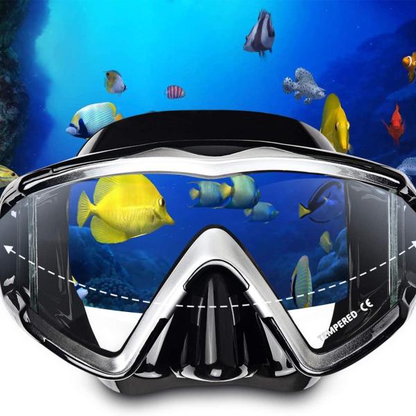 EXP VISION Panoramic 3-Window Scuba Diving Mask Anti-Fog Leak-Proof Tempered Glass for Snorkeling Diving & Swimming