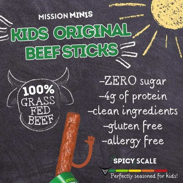 Mission Meats Kids Mini Original Beef Sticks 100% Grass-Fed Beef Zero Sugar Clean Ingredients Gluten-Free Allergy-Friendly 24 Sticks (12 oz)