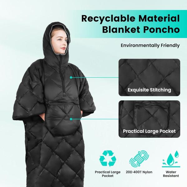 Wearable Camping Blanket, Lightweight Down Alternative Puffy Printed Camping Large Ultra Warm Hammock Top Quilt Waterproof Blanket for Traveling Picnic Beach Party Cold Weather