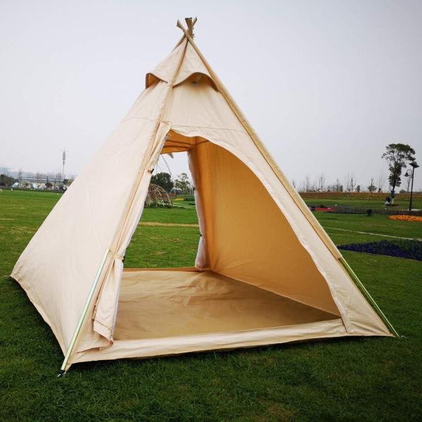 Outdoor 100% Cotton Canvas Waterproof Pyramid-Shaped Camping Tent (Beige, 2.15meters)