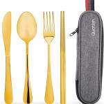 Travel Utensils with Case, Quatish Portable Silverware Set for Work, Stainless Steel Reusable Travel Cutlery Set, Fork and Spoon Set for Camping, Picnic, Gadgets