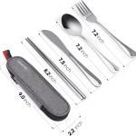 Travel Utensils with Case, Quatish Portable Silverware Set for Work, Stainless Steel Reusable Travel Cutlery Set, Fork and Spoon Set for Camping, EDC Gadgets, Silver