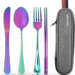 Travel Utensils with Case, Quatish Portable Silverware Set for Work, Stainless Steel Reusable Travel Cutlery Set, Fork and Spoon Set for Camping, Picnic, Gadgets