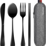 Travel Utensils with Case, Quatish Portable Silverware Set for Work, Stainless Steel Reusable Travel Cutlery Set, Fork and Spoon Set for Camping, Picnic, Gadgets,