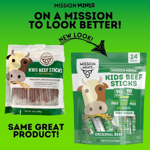 Mission Meats Kids Mini Original Beef Sticks 100% Grass-Fed Beef Zero Sugar Clean Ingredients Gluten-Free Allergy-Friendly 24 Sticks (12 oz)