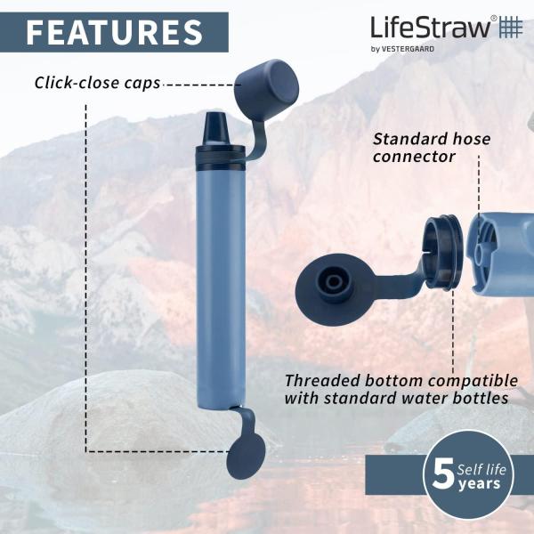 LifeStraw Peak Series Personal Water Filter for Hiking, Camping, Travel, and Emergency Preparedness, 1 Pack, Mountain Blue