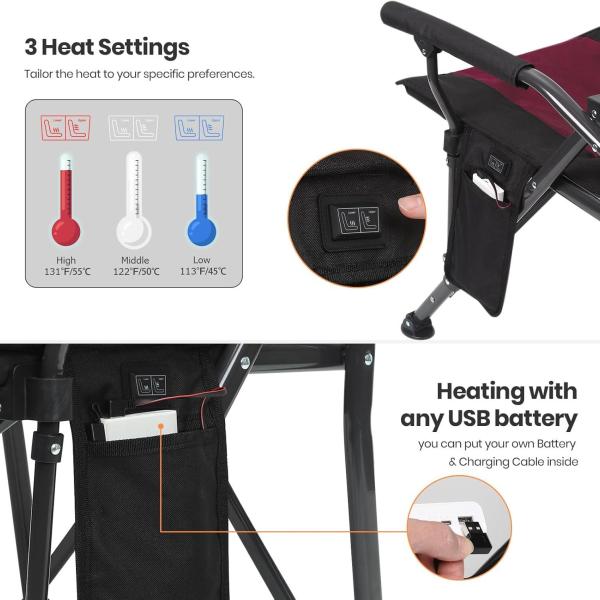 XGEAR Heated Camping Chair Fully Padded Heated Portable Chair, Perfect for Winter Camping, Outdoor Sports, Picnics. Battery NOT Included