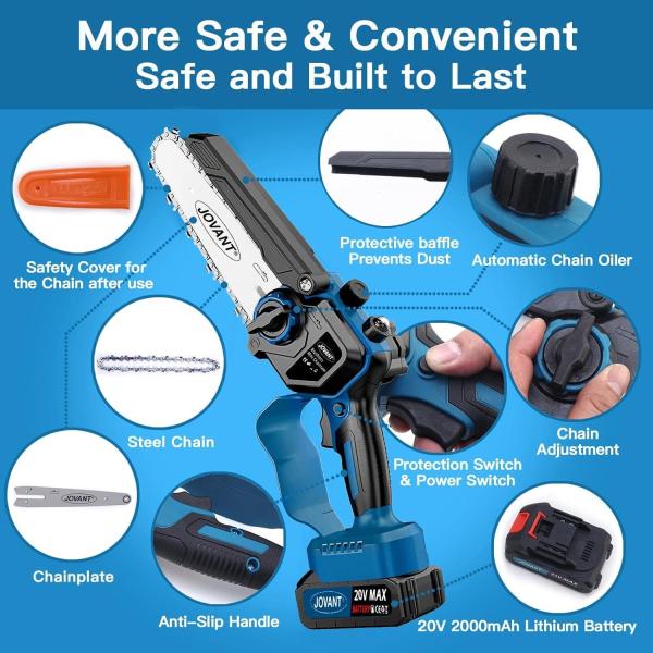 Cordless Chainsaw, Electric Chain Saw with 2 Pack 2000mAh Battery, Battery Chainsaw with Logging Wedge Electric Saw for Cutting, Trimming(2 chains & 1 chain plates)