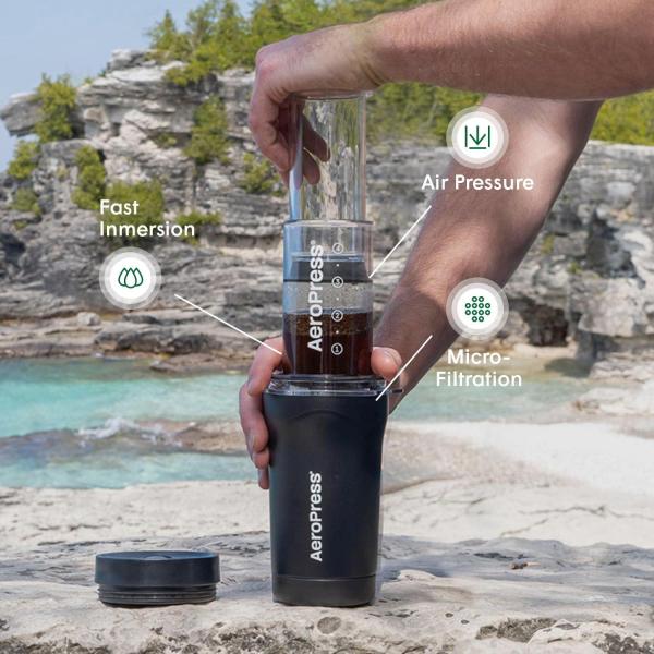 AeroPress Go Plus, Small Portable Coffee Maker for Travel & Camping - 3 In 1 Brew Method Combines French Press,Full Bodied Coffee without Bitterness, Coffee Press Kit