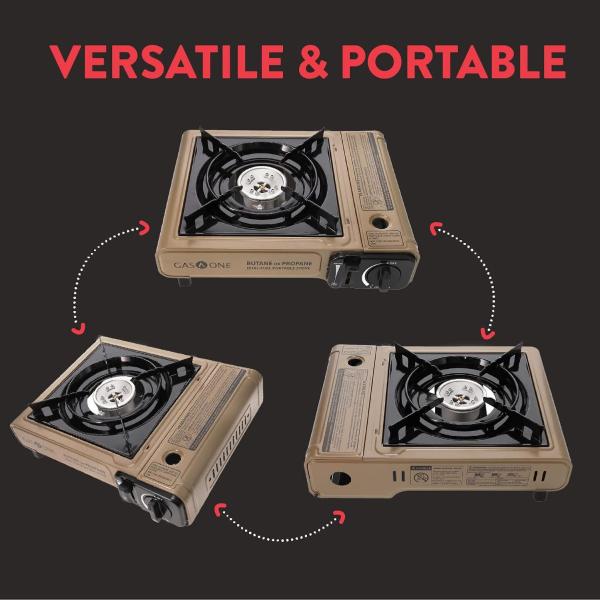 Gas One Propane or Butane Stove GS-3400P Dual Fuel Portable Camping Gas Stove Burner with Carrying Case Great for Emergency Preparedness Kit  (Stove + 4 Butane Fuel)