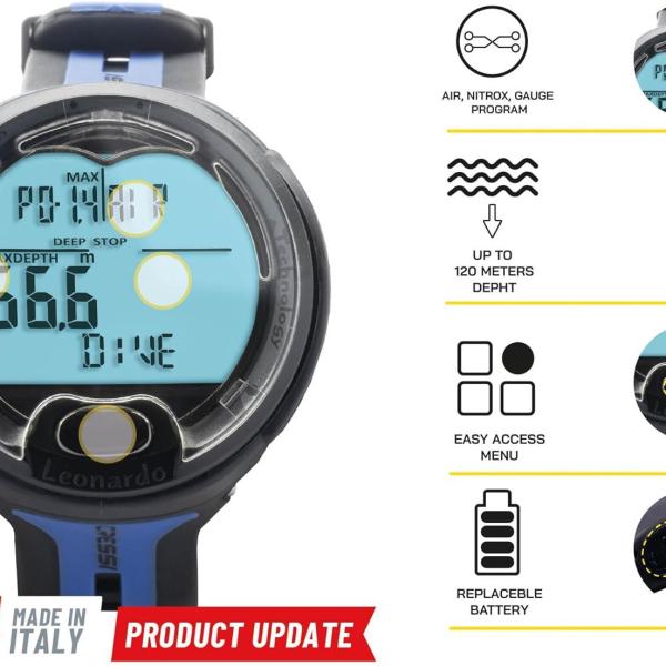 Cressi Leonardo 2.0 Dive Computer - Easy Single-Button Scuba Diving Watch with Air, Nitrox & Gauge Modes - Made in Italy