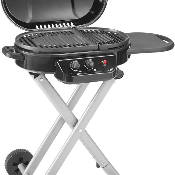 Coleman RoadTrip 225 Portable Stand-Up Propane Grill, Gas Grill with Push-Button Starter, Folding Legs & Wheels, Side Table, & 11,000 BTUs of Power for Camping,