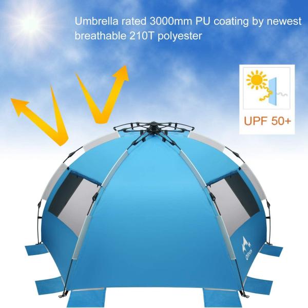 Oileus X-Large 4 Person Beach Tent Sun Shelter - Portable Sun Shade Instant Tent for Beach with Carrying Bag,, Anti UV for Fishing Hiking Camping, Waterproof Windproof